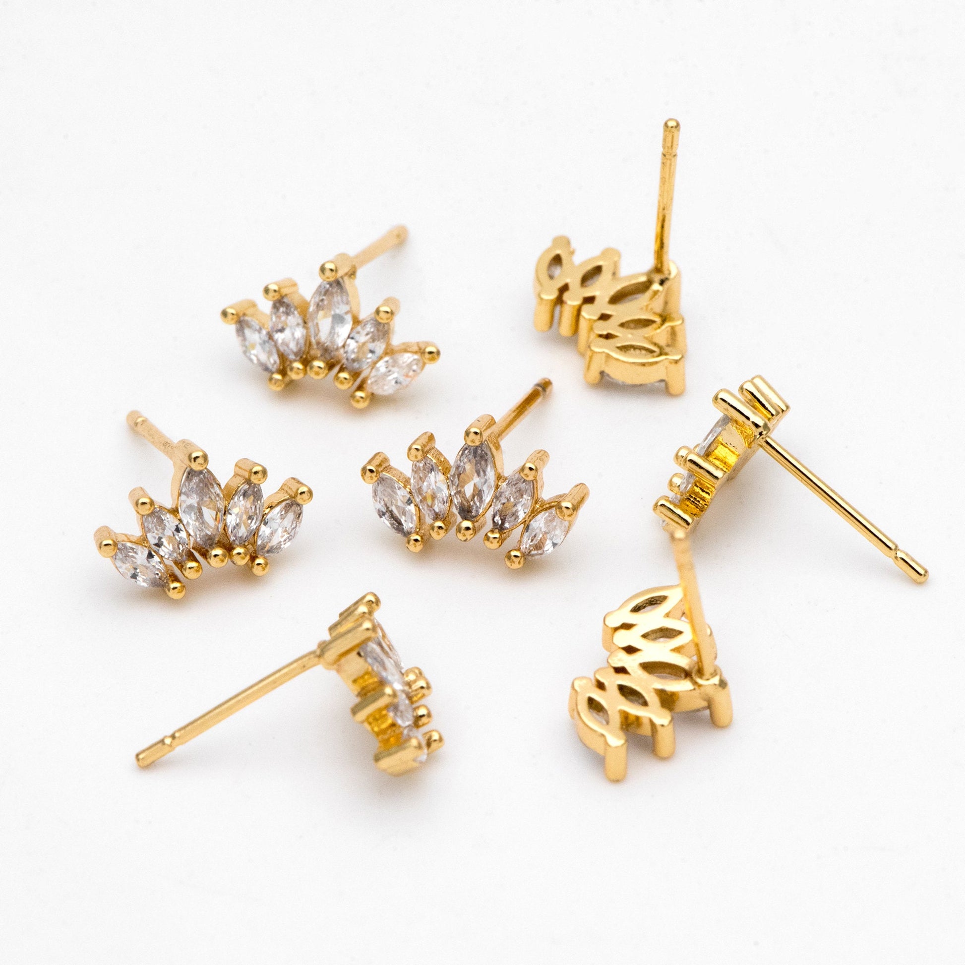 4pcs CZ Pave Leaf Earring, Flower Ear Posts, Dainty Earrings, Jewelry Making, Diy Material, Jewelry Supplies (GB-3243)