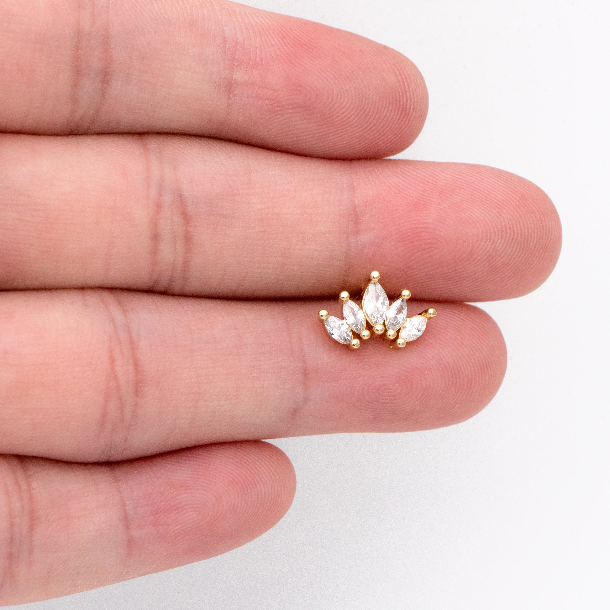 4pcs CZ Pave Leaf Earring, Flower Ear Posts, Dainty Earrings, Jewelry Making, Diy Material, Jewelry Supplies (GB-3243)