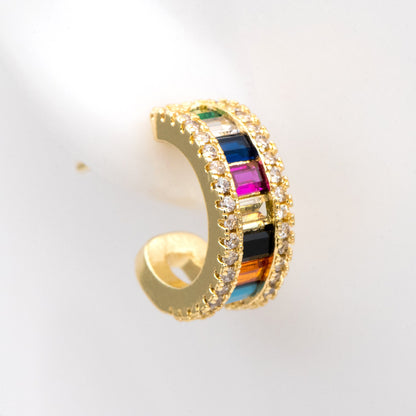 4pcs CZ Pave Earring Studs, 15mm, 18K Gold Plated Brass, Colorful Rainbow Ear Posts (GB-3238)