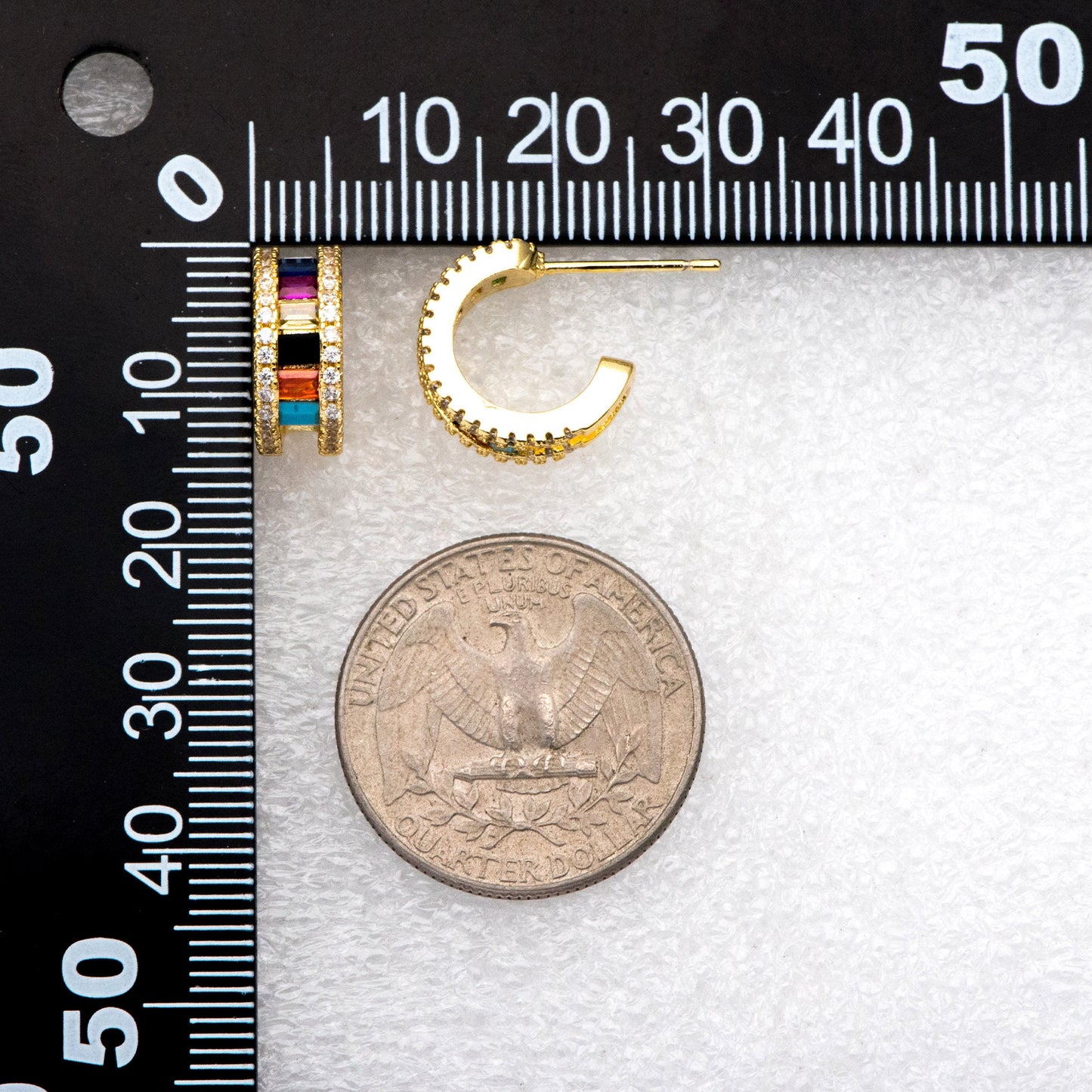 4pcs CZ Pave Earring Studs, 15mm, 18K Gold Plated Brass, Colorful Rainbow Ear Posts (GB-3238)