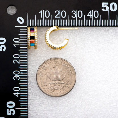 4pcs CZ Pave Earring Studs, 15mm, 18K Gold Plated Brass, Colorful Rainbow Ear Posts (GB-3238)