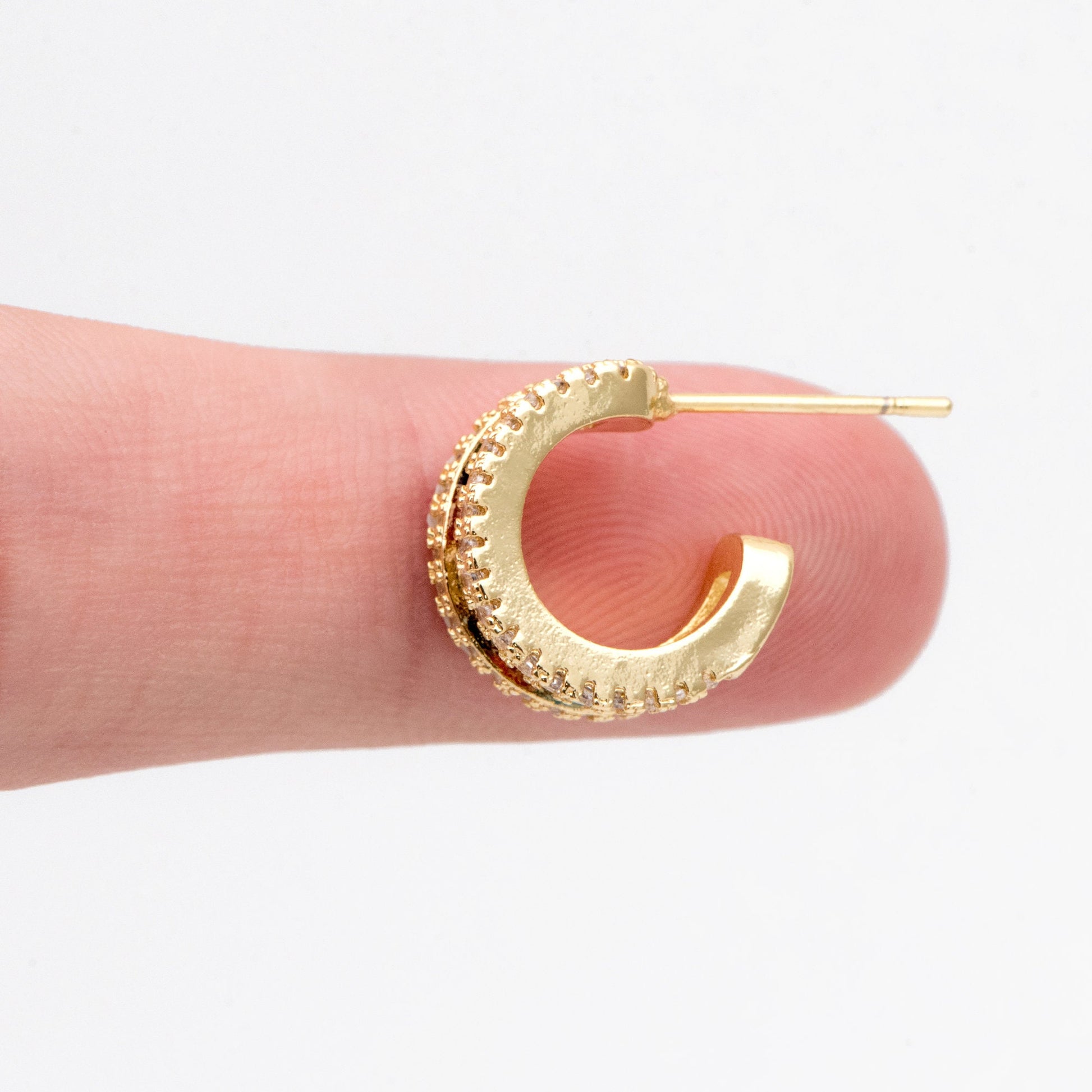 4pcs CZ Pave Earring Studs, 15mm, 18K Gold Plated Brass, Colorful Rainbow Ear Posts (GB-3238)