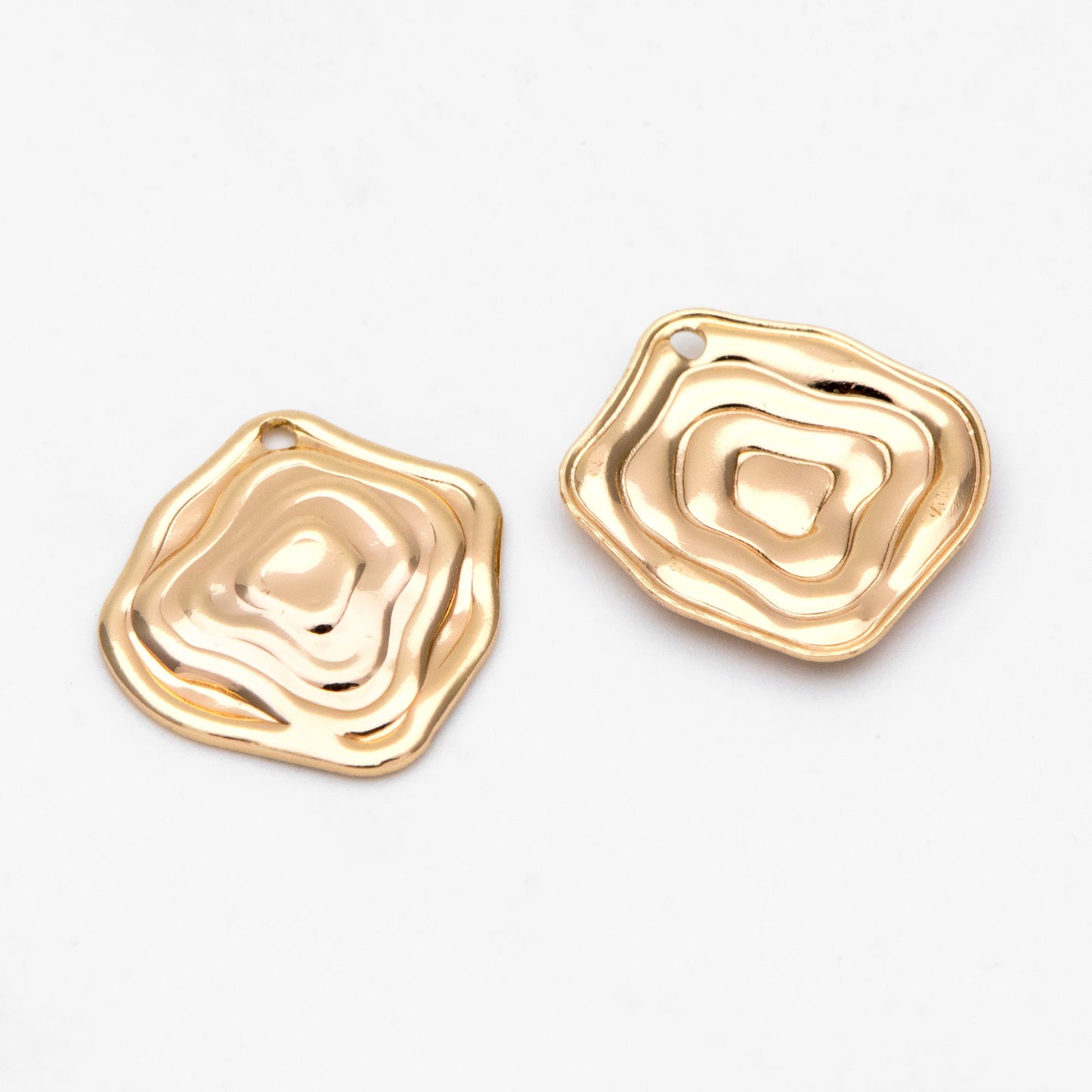 10pcs Gold Wavy Disc Charms, 18K Gold plated Brass, Irregular Rhombus Pendants (GB-1404-A)