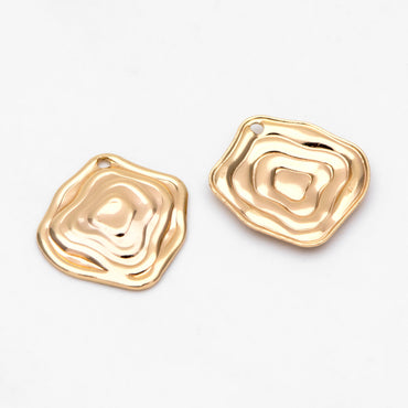 10pcs Gold Wavy Disc Charms, 18K Gold plated Brass, Irregular Rhombus Pendants (GB-1404-A)