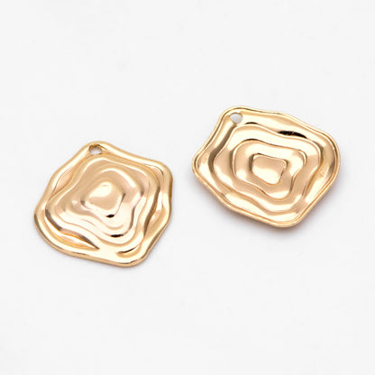 10pcs Gold Wavy Disc Charms, 18K Gold plated Brass, Irregular Rhombus Pendants (GB-1404-A)