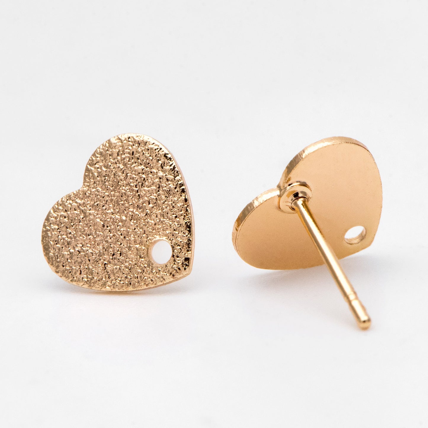 10pcs Gold Rough Heart Ear Posts, Real Gold plated Brass, Geometric Earring Studs (GB-3140)