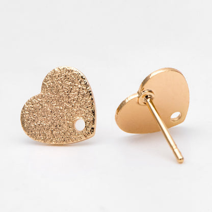10pcs Gold Rough Heart Ear Posts, Real Gold plated Brass, Geometric Earring Studs (GB-3140)