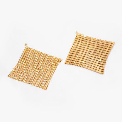 4pcs Gold/ Silver Tone Square Mesh Drop Charms 65mm, Metal Dangle Dangly Flowy Lightweight Earring Charm (GB-3142)
