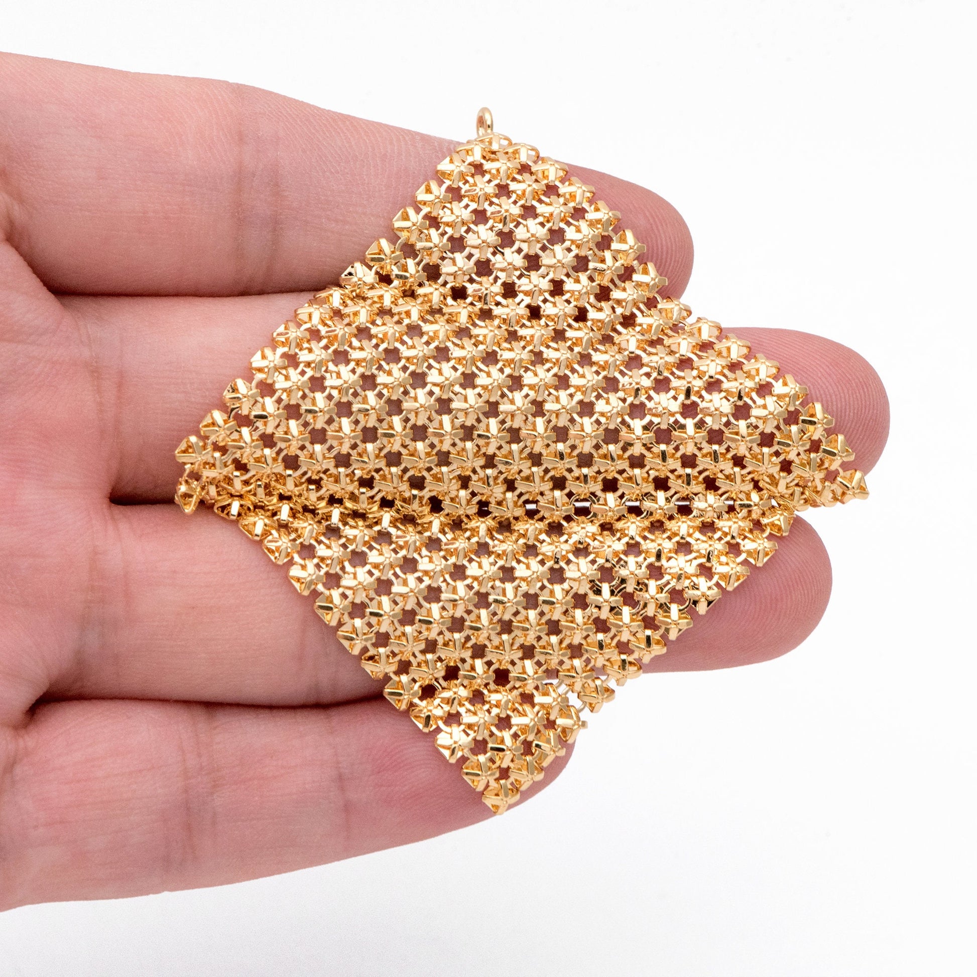 4pcs Gold/ Silver Tone Square Mesh Drop Charms 65mm, Metal Dangle Dangly Flowy Lightweight Earring Charm (GB-3142)