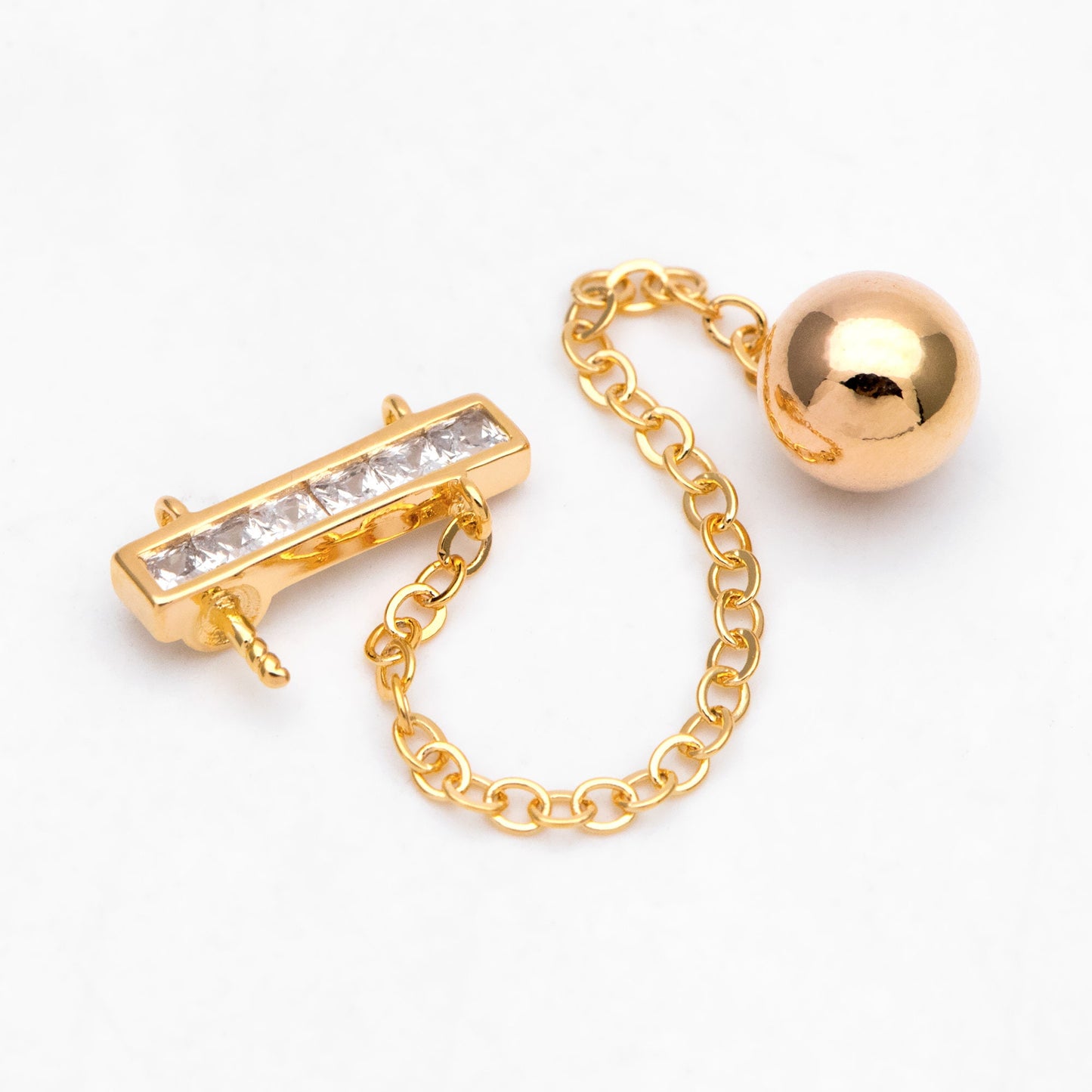 4pcs CZ connectors with 2 loops, Chain charms with Pearl Peg Mounts, Half Drilled Pearl Settings (GB-3153)