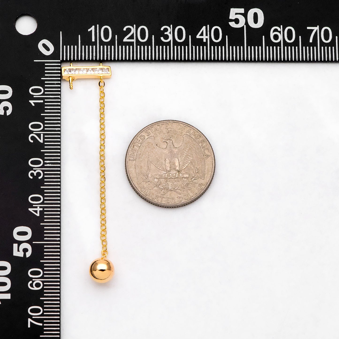 4pcs CZ connectors with 2 loops, Chain charms with Pearl Peg Mounts, Half Drilled Pearl Settings (GB-3153)