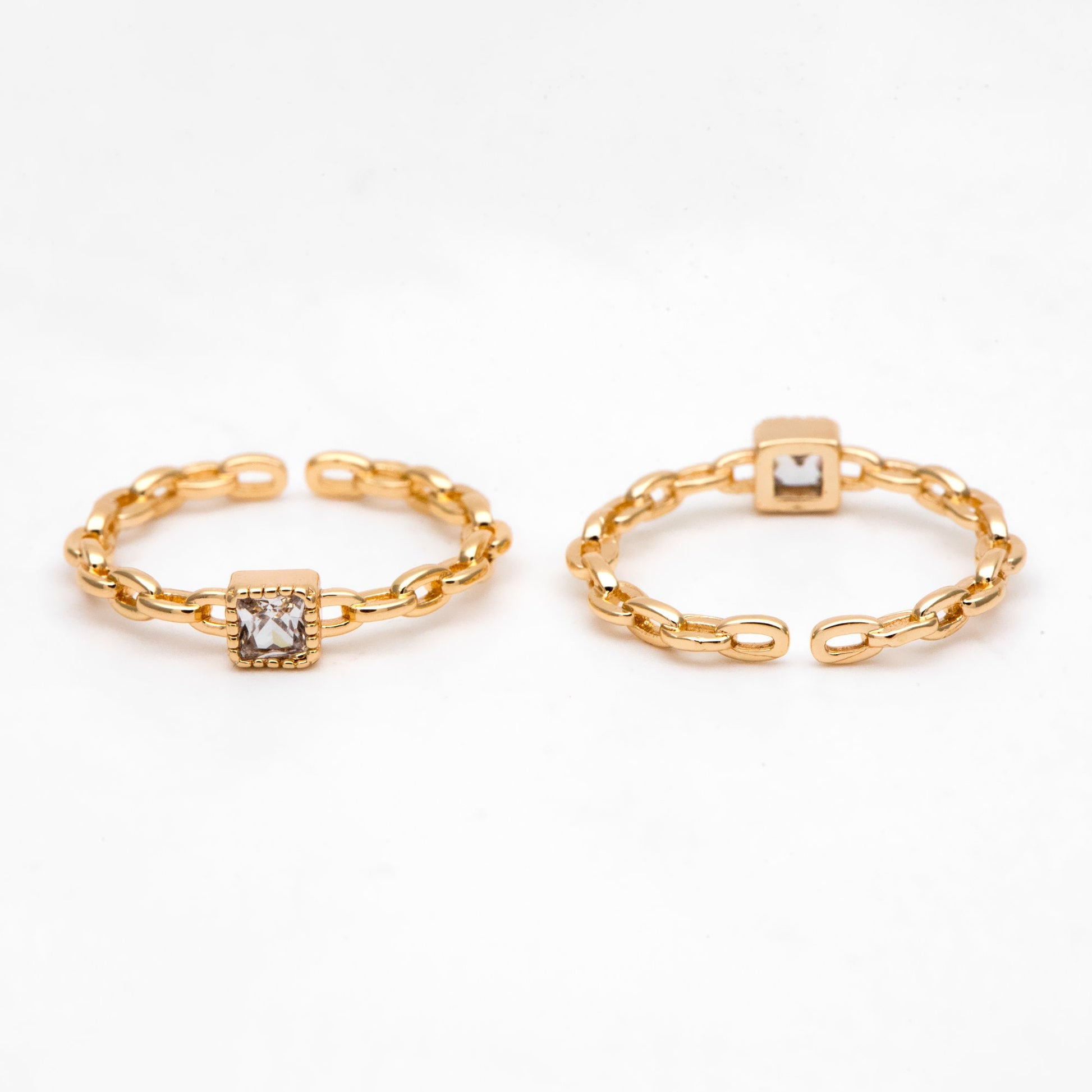 4pcs Gold CZ Pave Chain rings, Finger Ring, Everyday Ring, Fashion Rings, Dainty Rings, Adjustable Ring (#GB-3160)