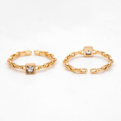 4pcs Gold CZ Pave Chain rings, Finger Ring, Everyday Ring, Fashion Rings, Dainty Rings, Adjustable Ring (#GB-3160)
