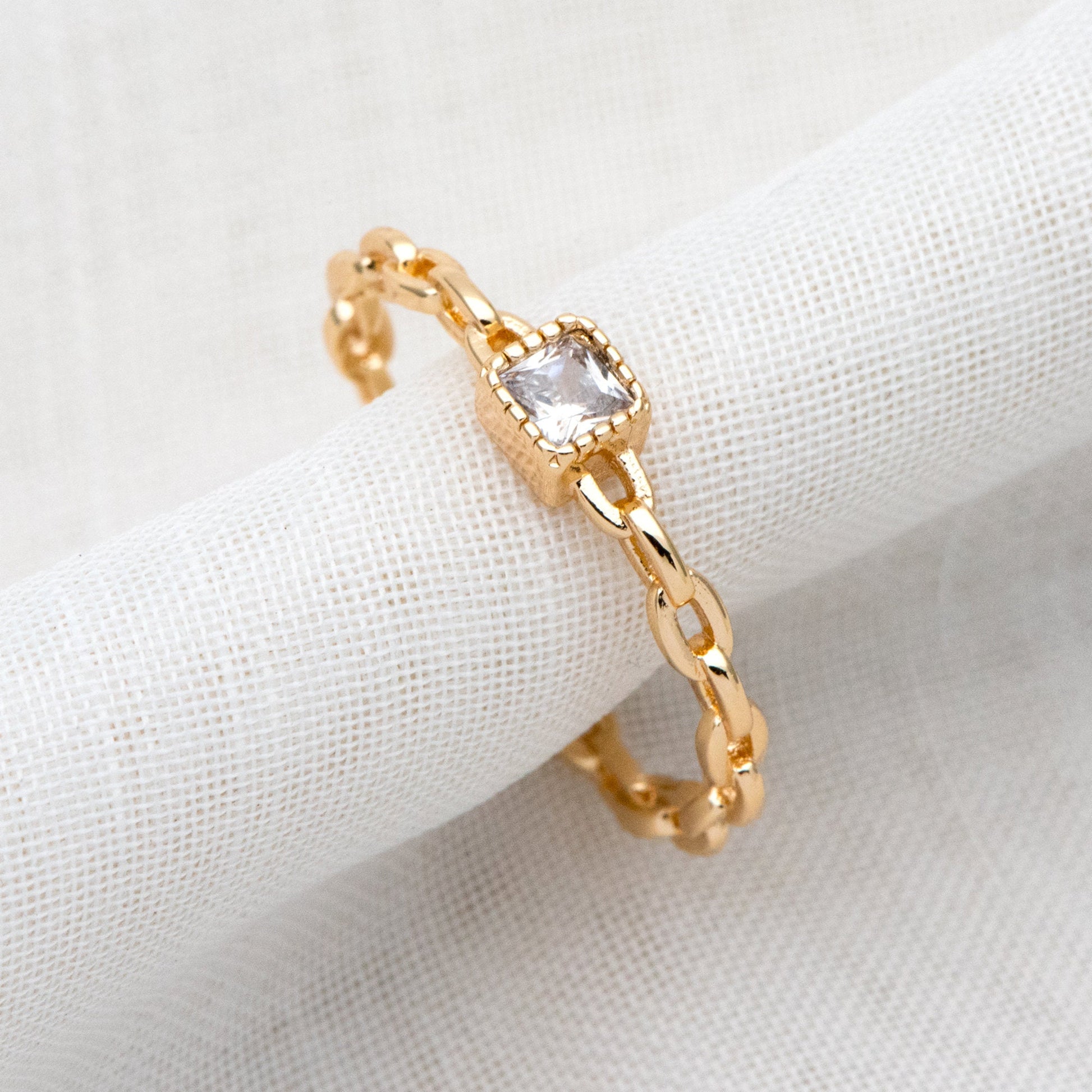 4pcs Gold CZ Pave Chain rings, Finger Ring, Everyday Ring, Fashion Rings, Dainty Rings, Adjustable Ring (#JZ-015-B)