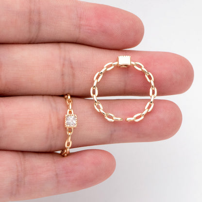 4pcs Gold CZ Pave Chain rings, Finger Ring, Everyday Ring, Fashion Rings, Dainty Rings, Adjustable Ring (#JZ-015-B)
