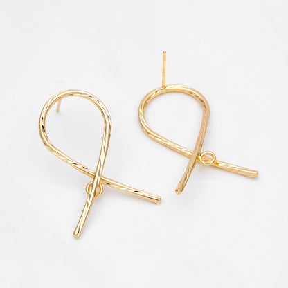 10pcs Gold Curved Rope Earring With A Loop, Gold plated Brass Knot Stud Earrings (GB-3161)