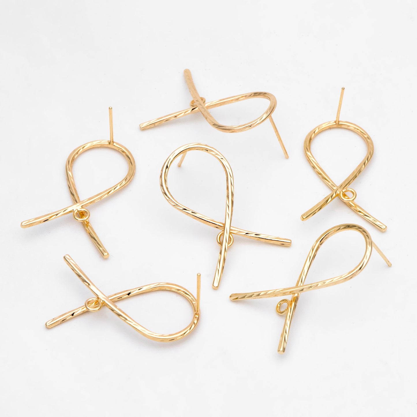 10pcs Gold Curved Rope Earring With A Loop, Gold plated Brass Knot Stud Earrings (GB-3161)