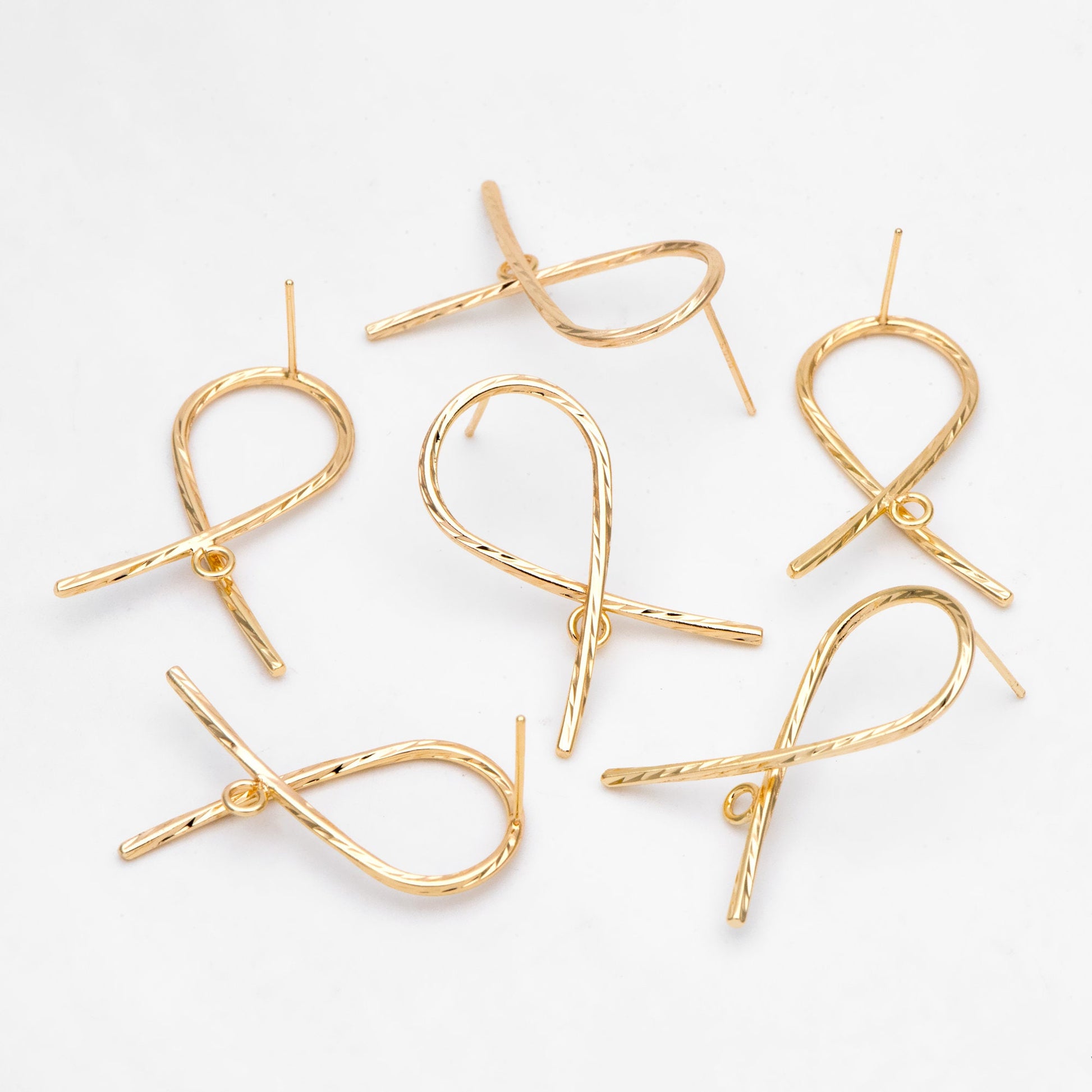 10pcs Gold Curved Rope Earring With A Loop, Gold plated Brass Knot Stud Earrings (GB-3161)