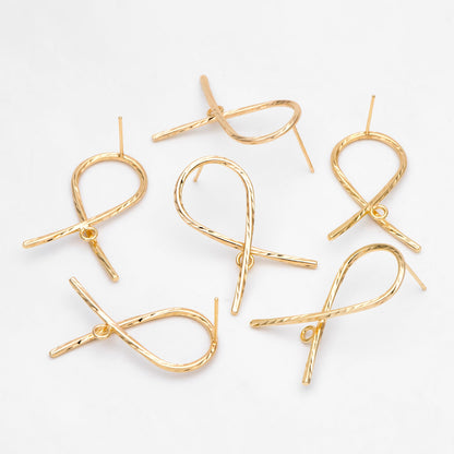 10pcs Gold Curved Rope Earring With A Loop, Gold plated Brass Knot Stud Earrings (GB-3161)