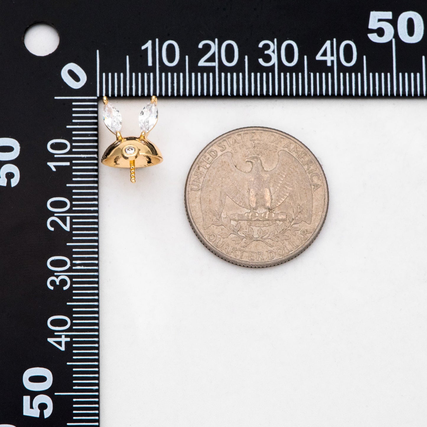 10pcs CZ Pave Gold Rabbit Bead Caps, Real Gold plated Brass, Peg For Half Drilled Pearl Mounts, Peg Pearl Findings (GB-4773-H)