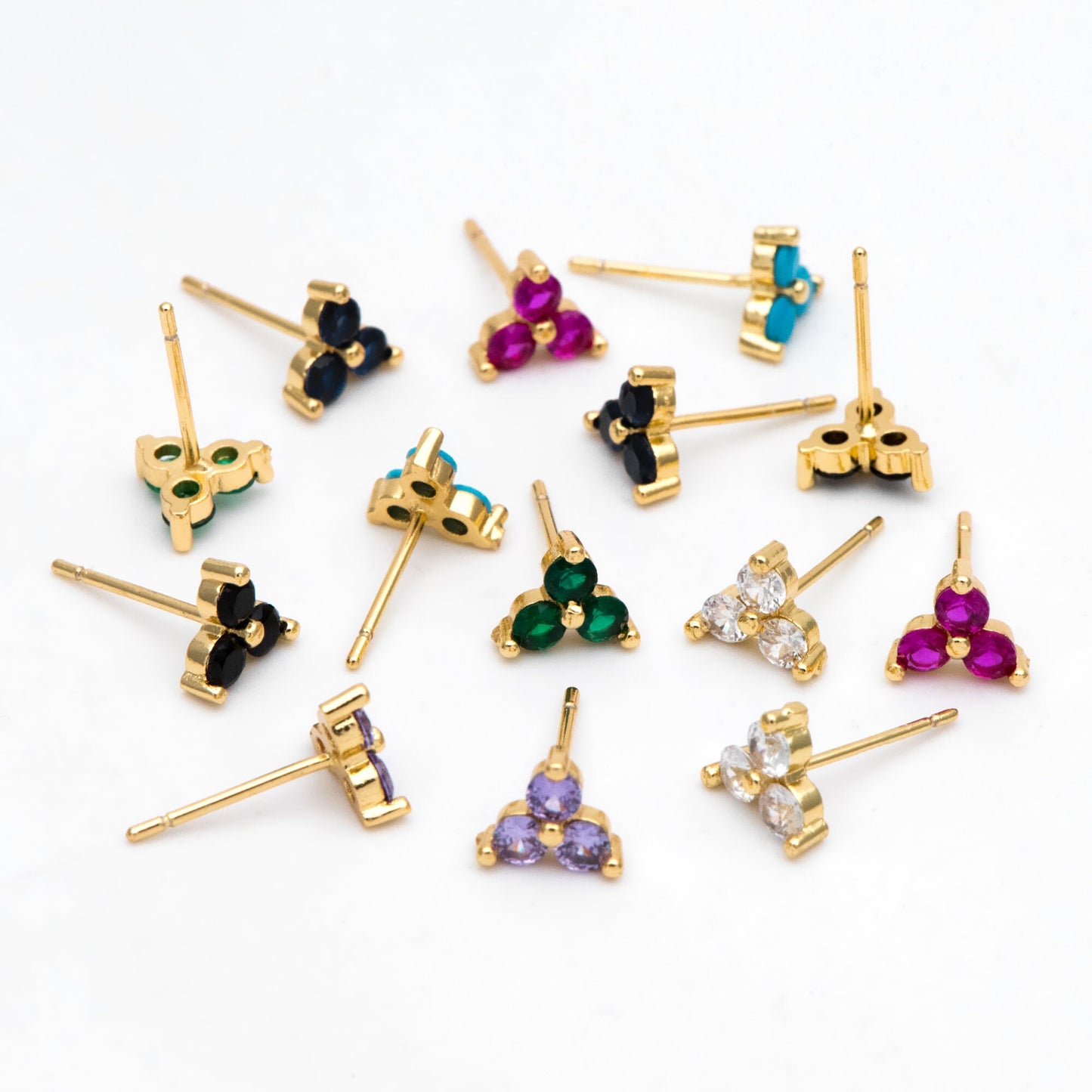 4pcs Gold Flower Stud Earring, Dainty Floral Ear Posts 8mm, CZ pave Tiny Earring Studs (GB-3244)