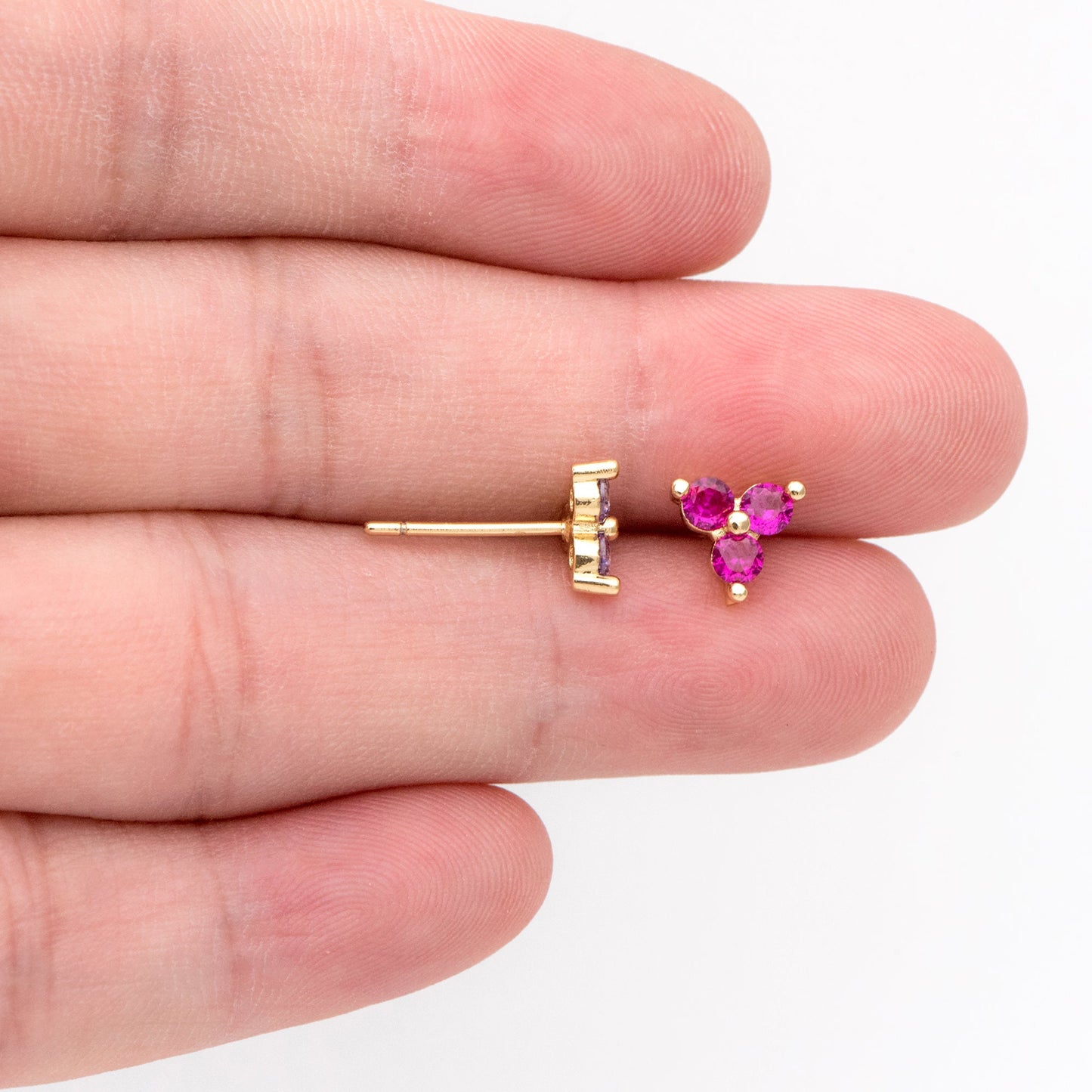 4pcs Gold Flower Stud Earring, Dainty Floral Ear Posts 8mm, CZ pave Tiny Earring Studs (GB-3244)