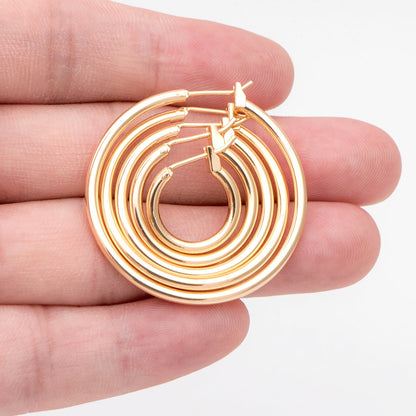 10pcs Gold Hoop Earrings, 2mm Thick, Size 15/20/25/30/35mm, 18K gold plated on Brass, Classic Hoop Earrings (GB-3270)