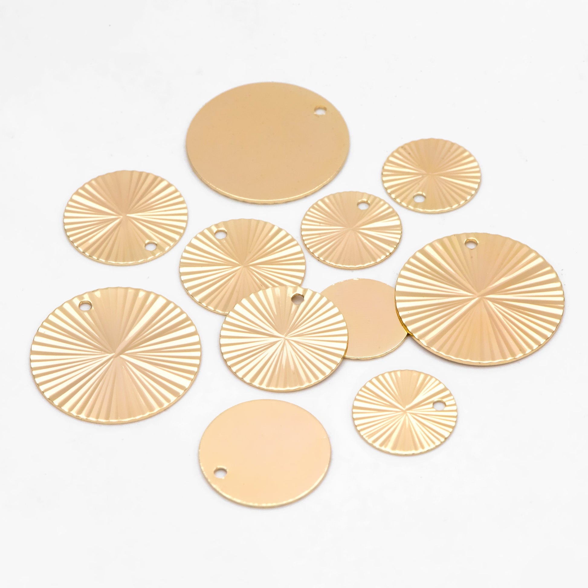 10pcs Gold/ Silver Round Disc Charms 12/ 15/ 20mm, 18K Gold/ Rhodium plated Brass Disk Pendants (GB-3274)