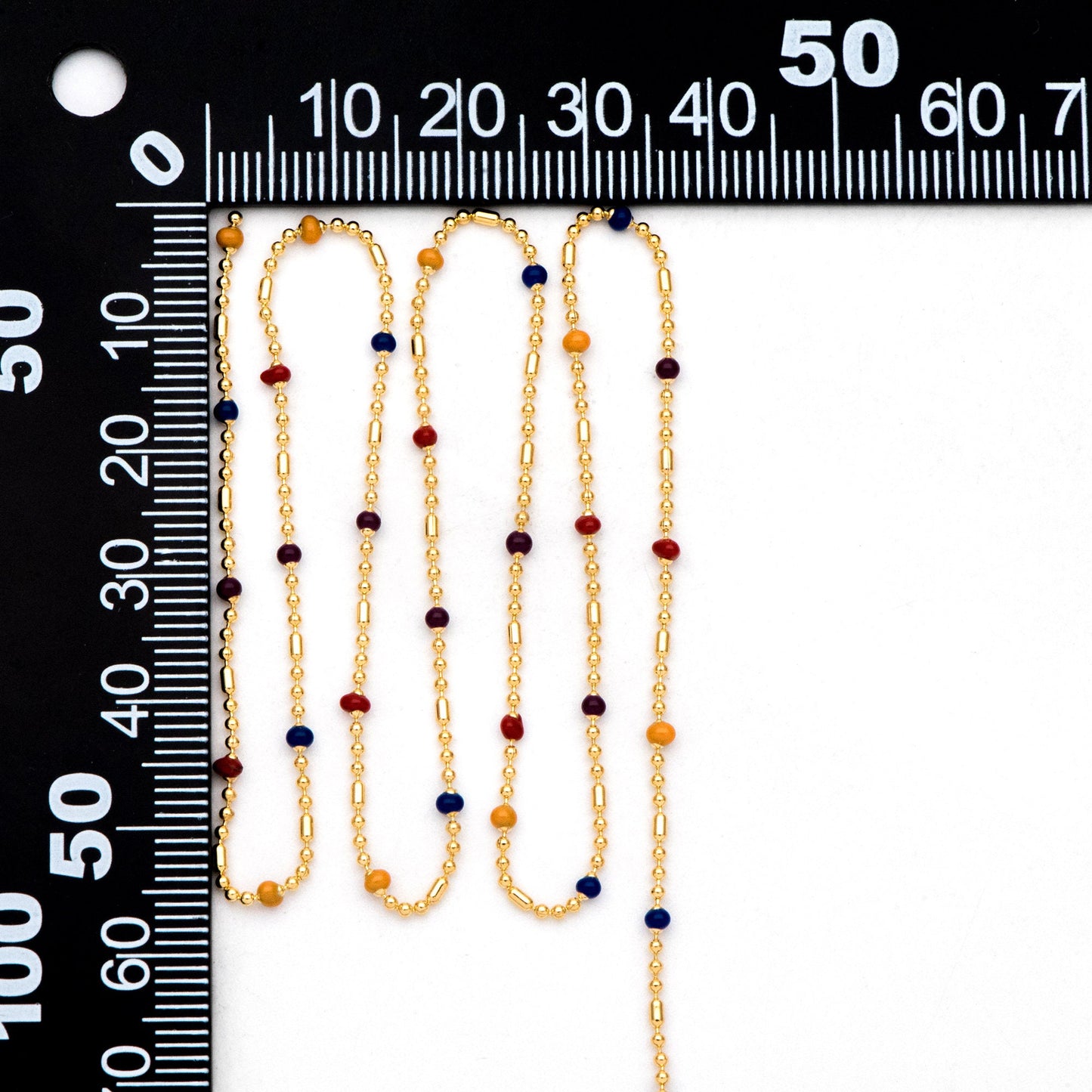Mix Color Enamel Bead Chains: Gold Plated Brass Rainbow Chain, (#LK-579)/ 1 Meter