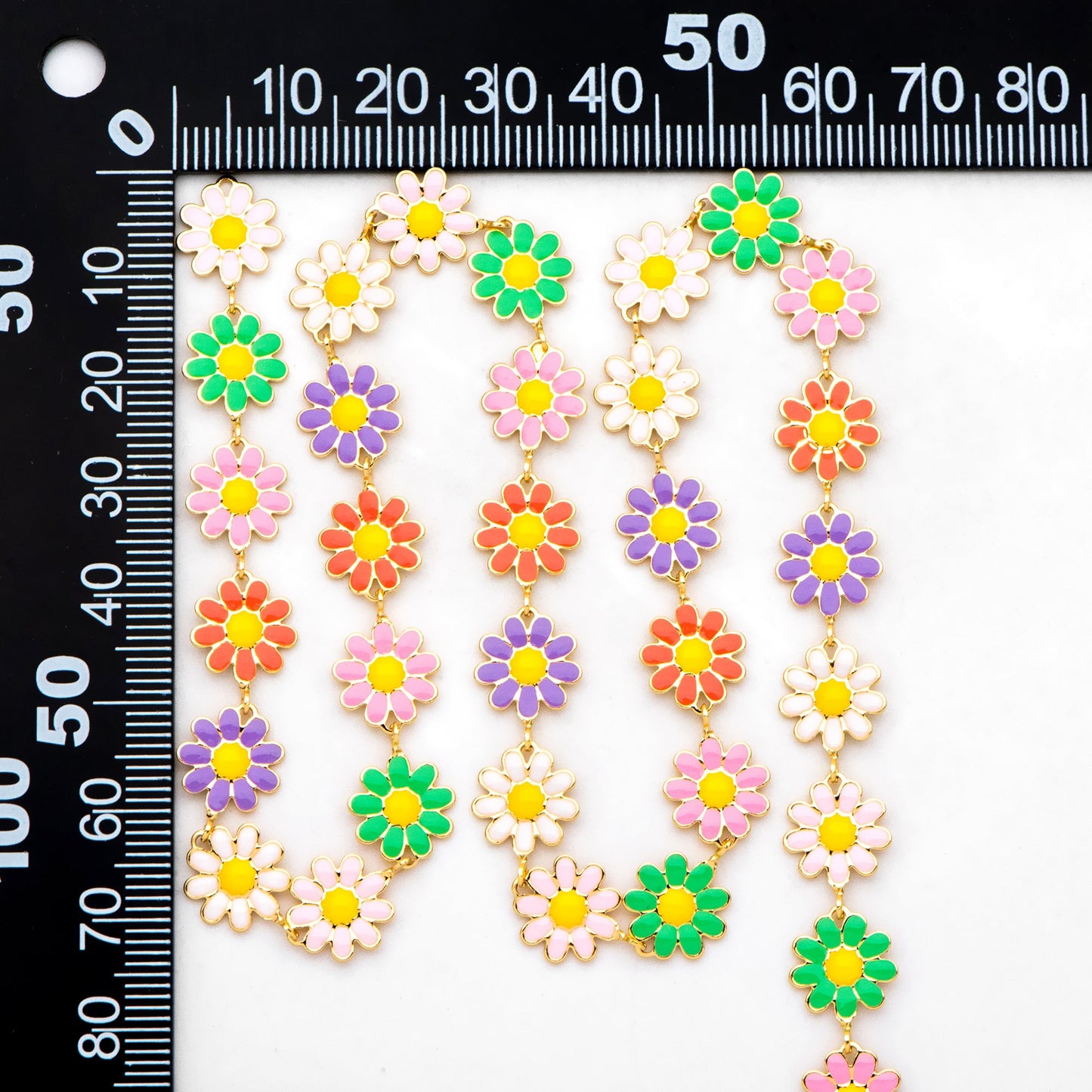 Enamel Flower Chain, Daisy Chain, Gold Plated Brass Designer Chain 10mm, Floral Link Chain Findings (#LK-580)/ 1 Meter=3.3ft