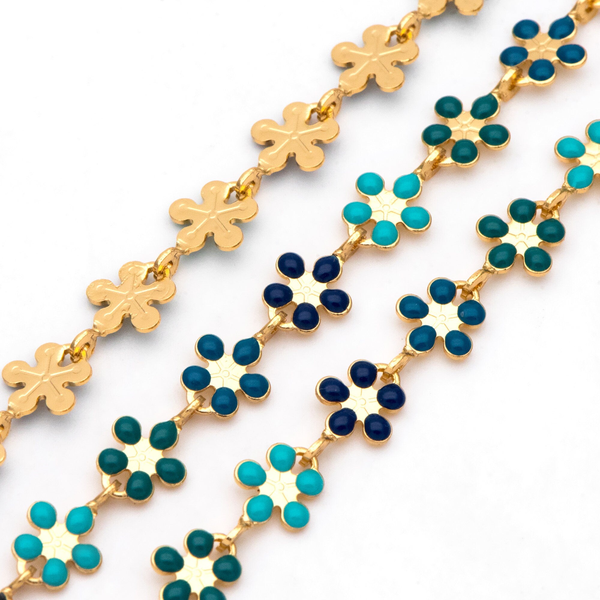 Mix Color Enamel Flower Chain, Gold Plated Brass Designer Chain 6mm, Floral Link Chain Findings (#LK-581)/ 1 Meter=3.3ft