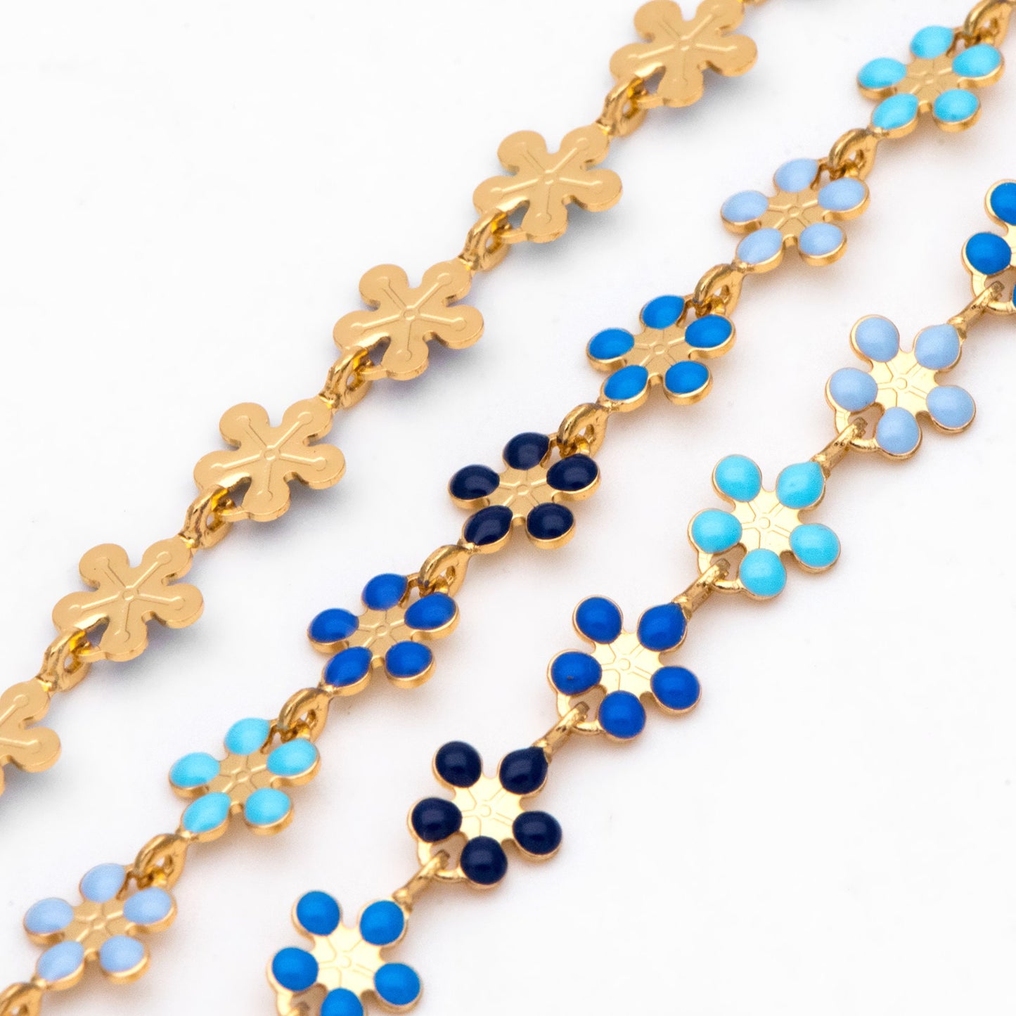 Mix Color Enamel Flower Chain, Gold Plated Brass Designer Chain 6mm, Floral Link Chain Findings (#LK-581)/ 1 Meter=3.3ft