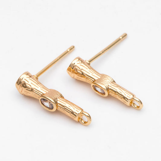 10pcs CZ Pave Bar Earring Studs 16mm, Gold Ear Findings, Stick Earrings (#GB-3228)