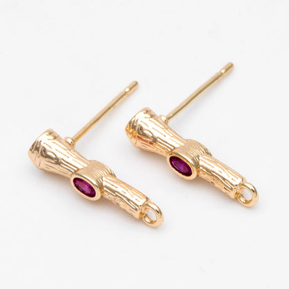 10pcs CZ Pave Bar Earring Studs 16mm, Gold Ear Findings, Stick Earrings (#GB-3228)