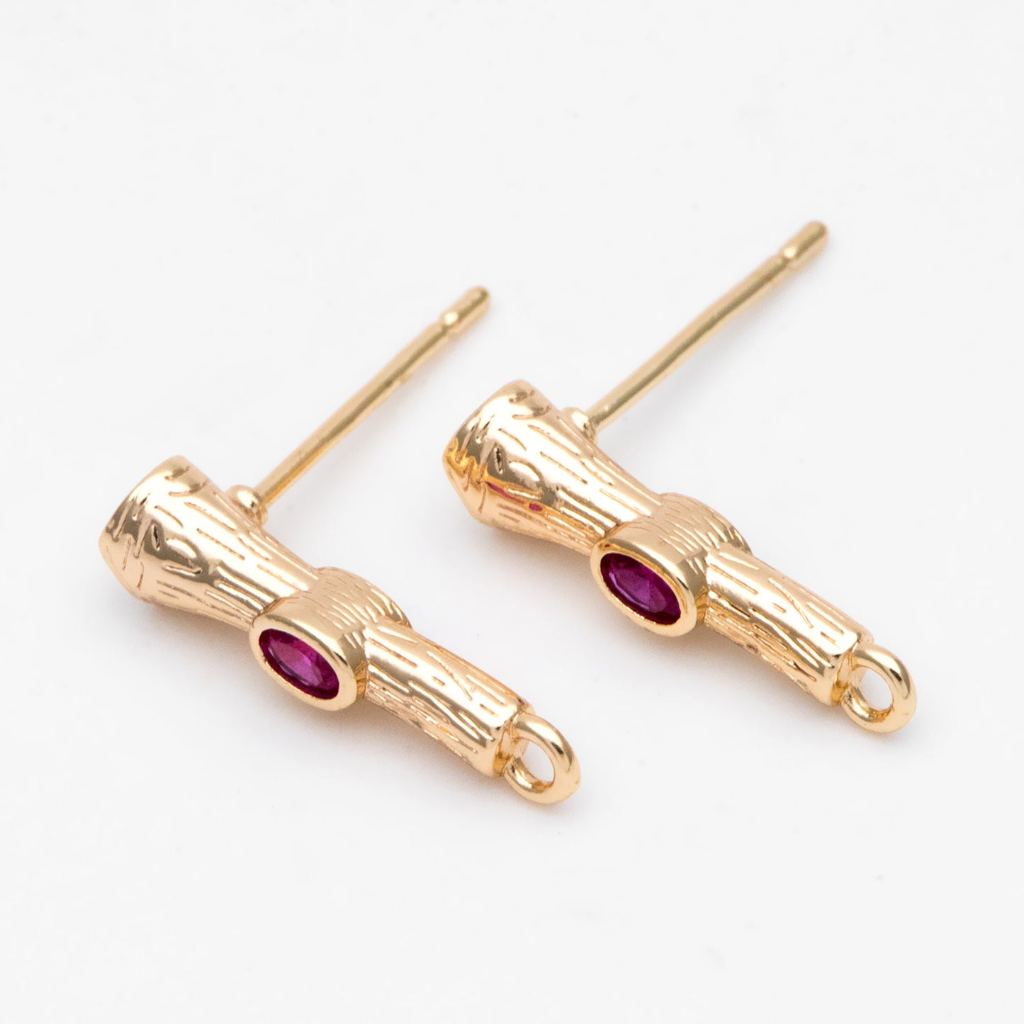 10pcs CZ Pave Bar Earring Studs 16mm, Gold Ear Findings, Stick Earrings (#GB-3228)