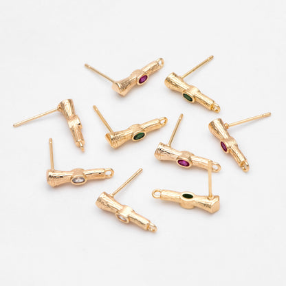 10pcs CZ Pave Bar Earring Studs 16mm, Gold Ear Findings, Stick Earrings (#GB-3228)