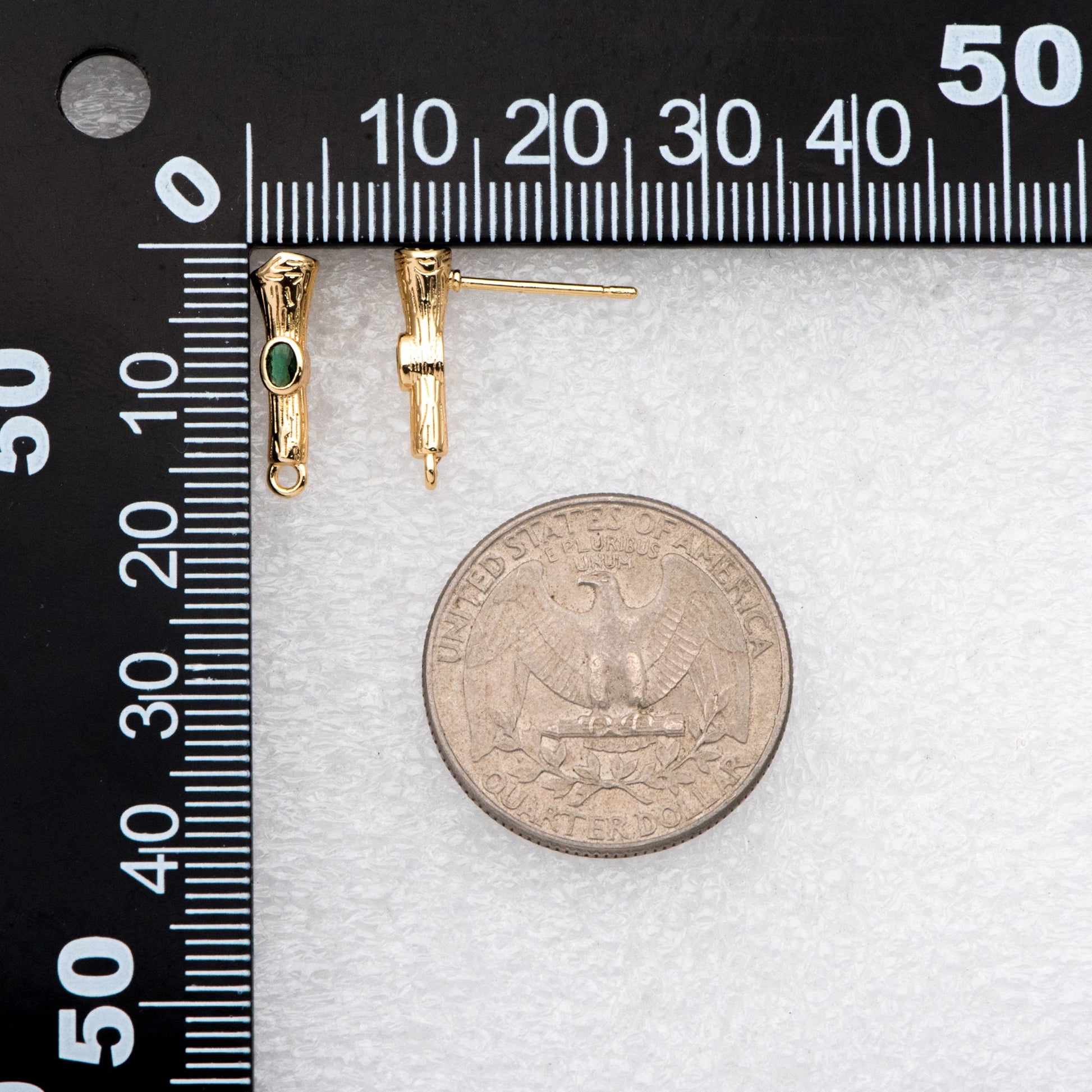 10pcs CZ Pave Bar Earring Studs 16mm, Gold Ear Findings, Stick Earrings (#GB-3228)