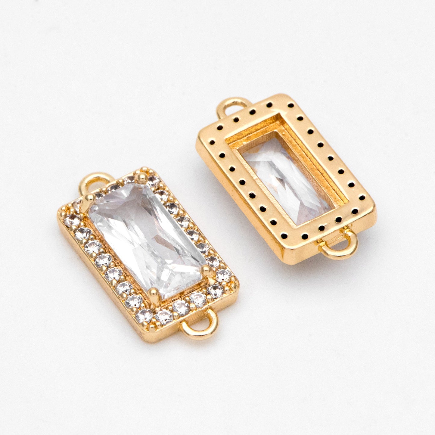 4pcs CZ pave Gold Rectangle Charms, 17x8mm, 18K Gold plated Brass Geometric Connectors (GB-3230)