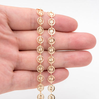 Gold/ Silver Round Disc Chains 6mm, Gold/ Rhodium plated Brass, Disk Coin Geometric Chain (#LK-582)/ 1 Meter=3.3ft