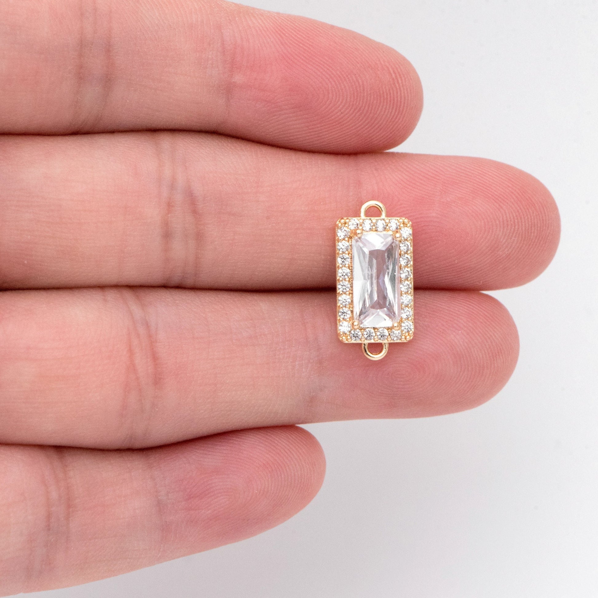 4pcs CZ pave Gold Rectangle Charms, 17x8mm, 18K Gold plated Brass Geometric Connectors (GB-3230)