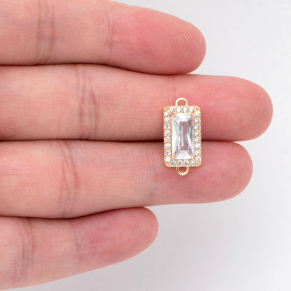 4pcs CZ pave Gold Rectangle Charms, 17x8mm, 18K Gold plated Brass Geometric Connectors (GB-3230)
