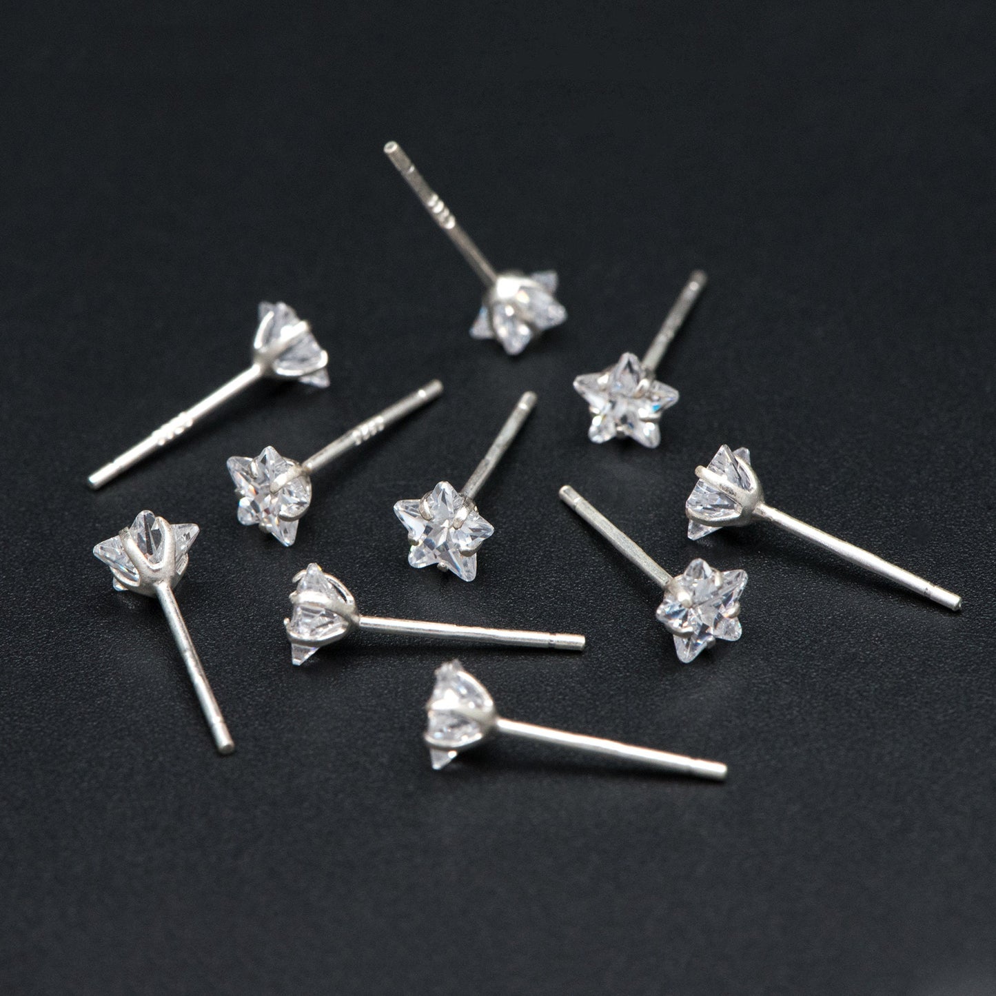 10pcs Sterling Silver Star Stud Earring, Tiny Minimalist Earring, Cubic Zirconia Ear Findings, Hypoallergenic Earrings Wholesale (CY-030)