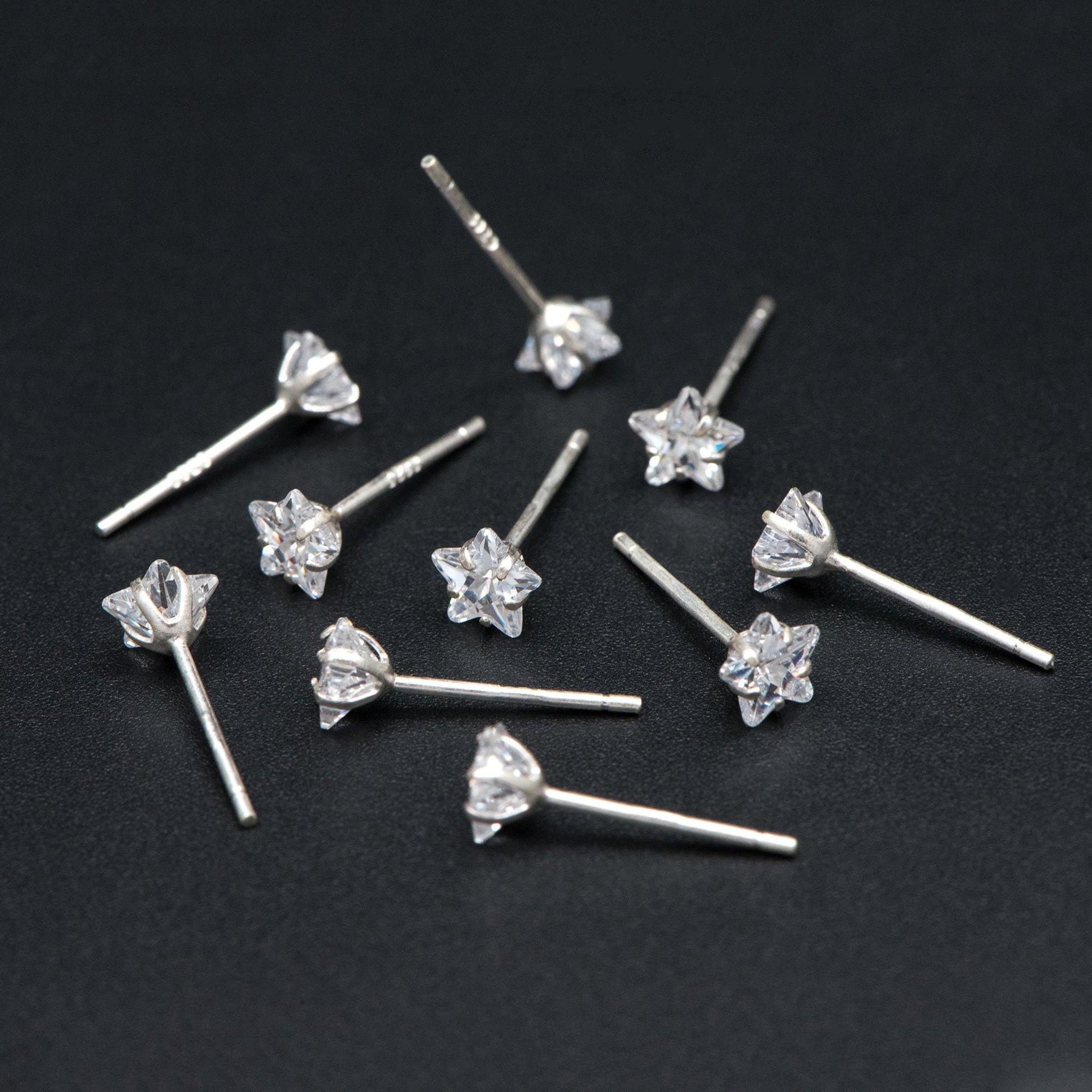 10pcs Sterling Silver Star Stud Earring, Tiny Minimalist Earring, Cubic Zirconia Ear Findings, Hypoallergenic Earrings Wholesale (CY-030)