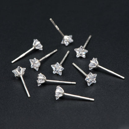 10pcs Sterling Silver Star Stud Earring, Tiny Minimalist Earring, Cubic Zirconia Ear Findings, Hypoallergenic Earrings Wholesale (CY-030)