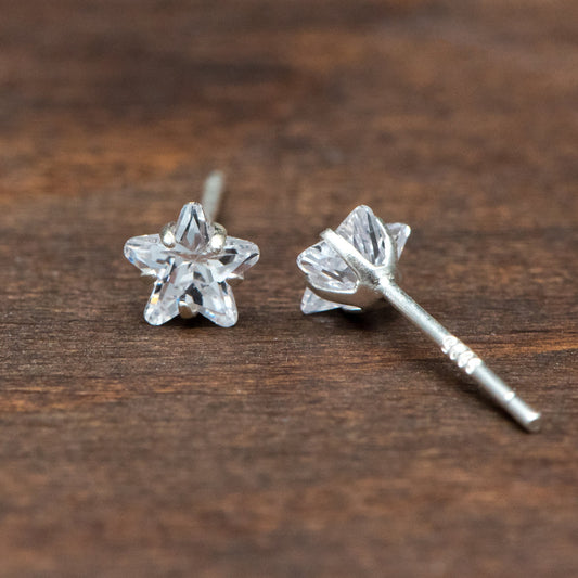 10pcs Sterling Silver Star Stud Earring, Tiny Minimalist Earring, Cubic Zirconia Ear Findings, Hypoallergenic Earrings Wholesale (CY-030)