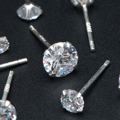 10pcs Sterling Silver Stud Earring, Dainty Minimalist Earring, Tiny CZ Diamond Earring, 3/ 4/ 5/ 6mm Multi Size (CY-031)