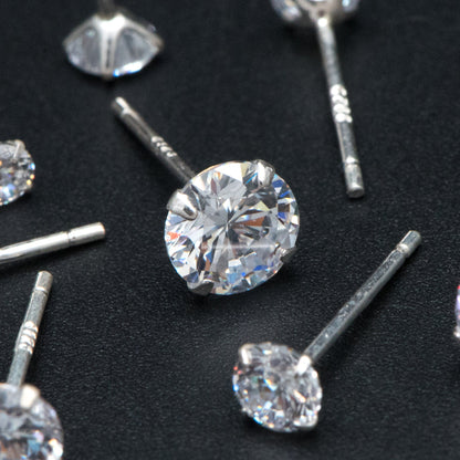 Sterling Silver Minimalist Stud Earring, Dainty CZ Diamond Earring, 3/ 4/ 5/ 6mm (CY-031)/ 1 pair