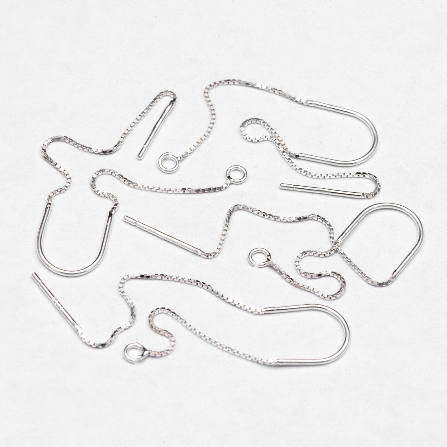 10pcs Sterling Silver Threader Earrings, .925 Silver Box Chain, Earwire Thread with Open Jump Ring (CY-033)