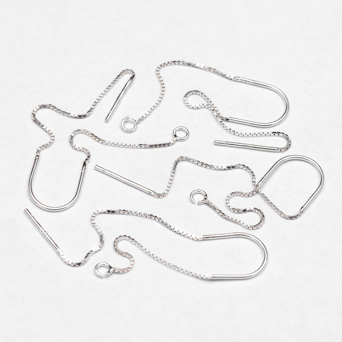 10pcs Sterling Silver Threader Earrings, .925 Silver Box Chain, Earwire Thread with Open Jump Ring (CY-033)