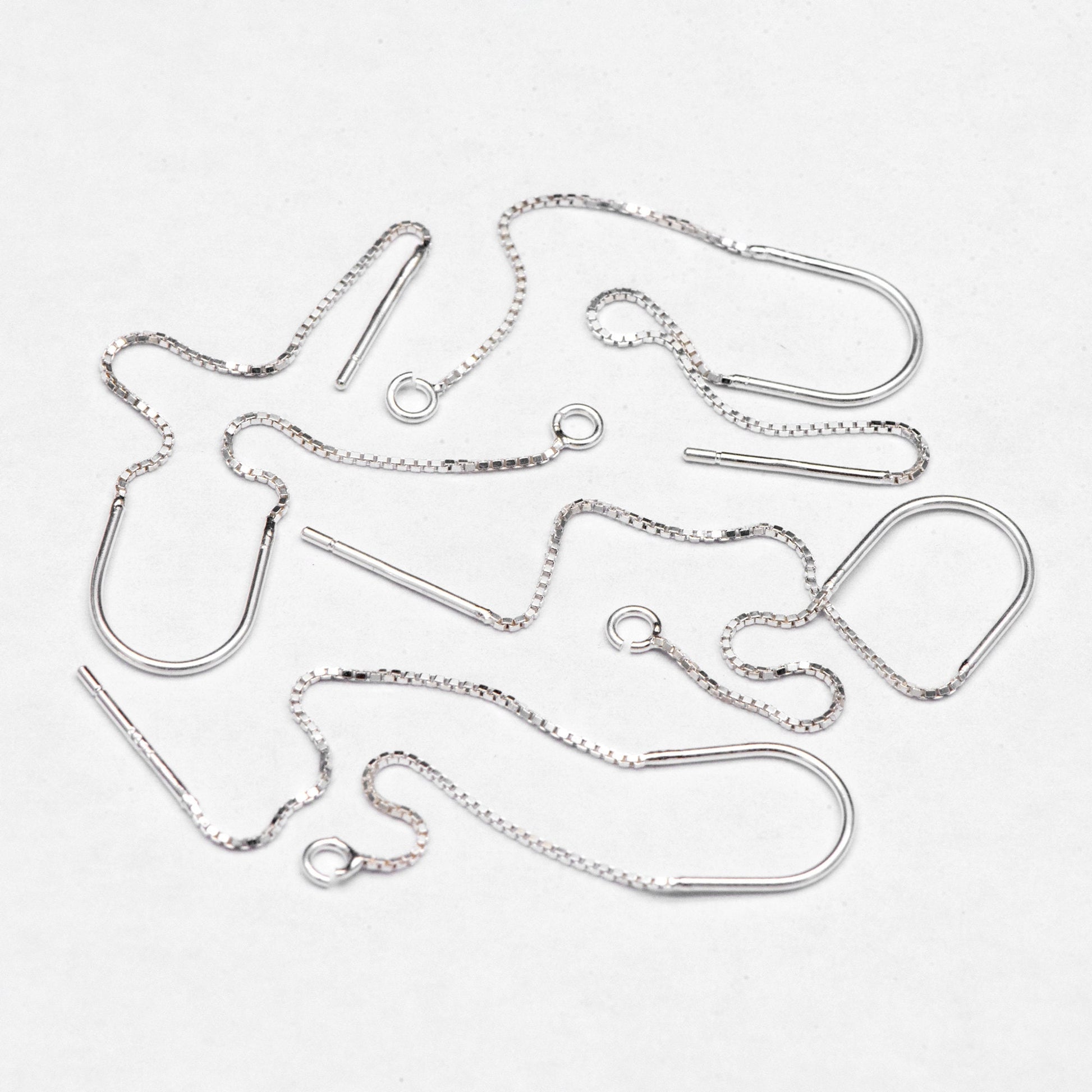10pcs Sterling Silver Threader Earrings, .925 Silver Box Chain, Earwire Thread with Open Jump Ring (CY-033)